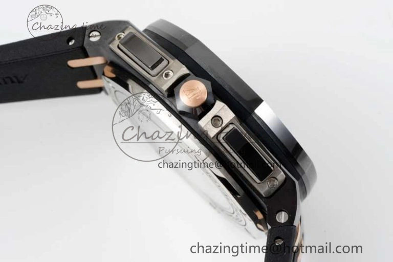 Colorful Royal Oak Offshore 44mm Real Ceramic RSF 1:1 Best Edition Black Dial RG Markers on Rubber Strap A 4758