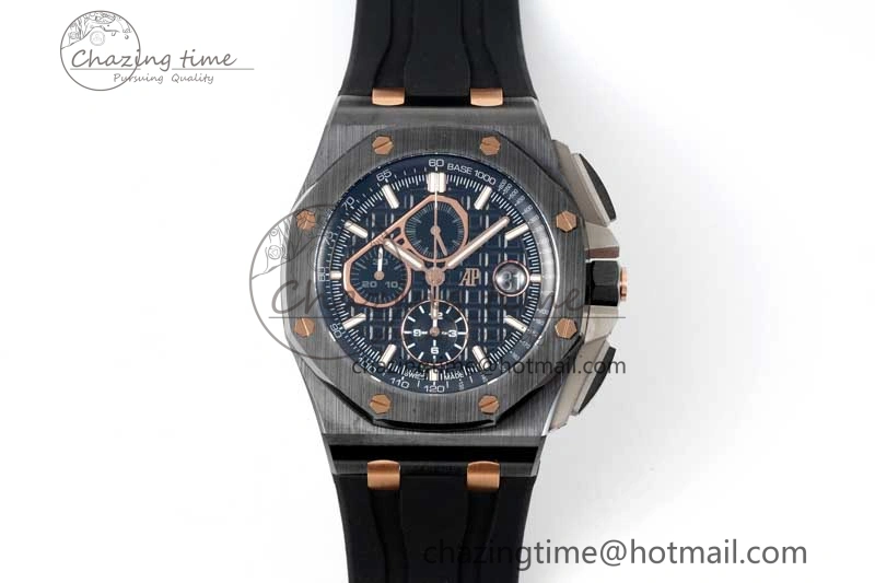 Colorful Royal Oak Offshore 44mm Real Ceramic RSF 1:1 Best Edition Black Dial RG Markers on Rubber Strap A 4758