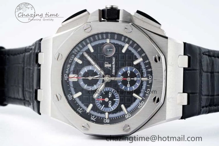 Neat Royal Oak Offshore 44mm SS APF 1:1 Best Edition Black Blue Dial on Black Leather Strap A 4715