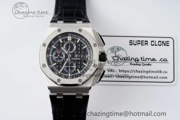 Neat Royal Oak Offshore 44mm SS APF 1:1 Best Edition Black Blue Dial on Black Leather Strap A 4715