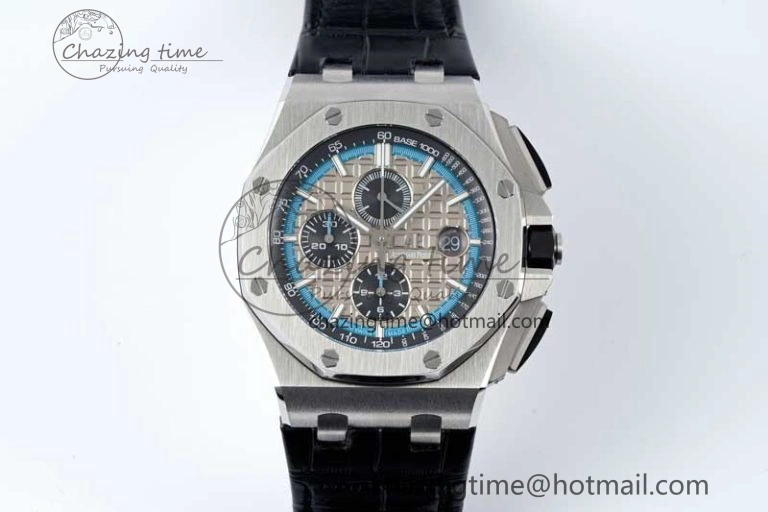 Tailored Royal Oak Offshore 44mm SS APF 1:1 Best Edition Gray Blue Dial on Black Leather Strap A 4673
