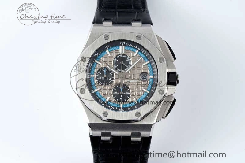 Tailored Royal Oak Offshore 44mm SS APF 1:1 Best Edition Gray Blue Dial on Black Leather Strap A 4673
