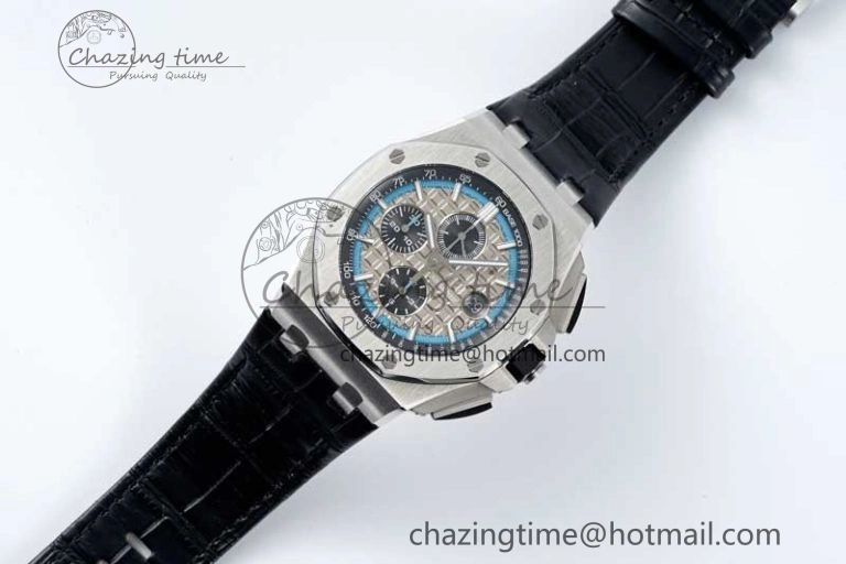 Tailored Royal Oak Offshore 44mm SS APF 1:1 Best Edition Gray Blue Dial on Black Leather Strap A 4673