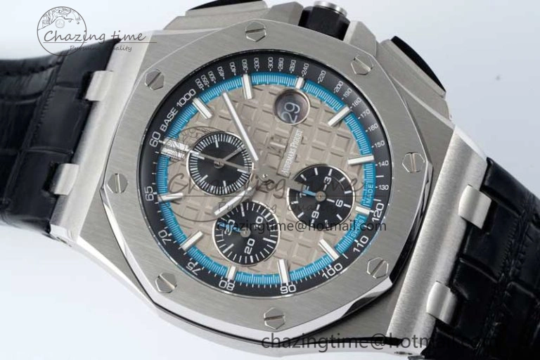 Tailored Royal Oak Offshore 44mm SS APF 1:1 Best Edition Gray Blue Dial on Black Leather Strap A 4673