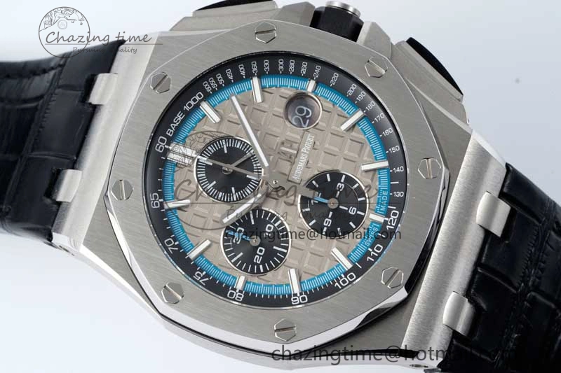 Tailored Royal Oak Offshore 44mm SS APF 1:1 Best Edition Gray Blue Dial on Black Leather Strap A 4673