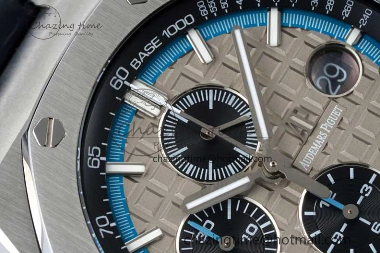Tailored Royal Oak Offshore 44mm SS APF 1:1 Best Edition Gray Blue Dial on Black Leather Strap A 4673