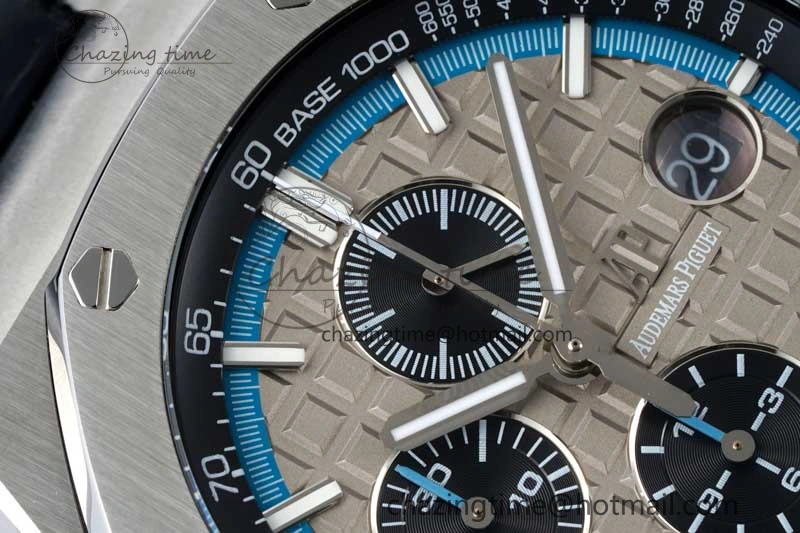 Tailored Royal Oak Offshore 44mm SS APF 1:1 Best Edition Gray Blue Dial on Black Leather Strap A 4673