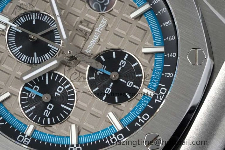 Tailored Royal Oak Offshore 44mm SS APF 1:1 Best Edition Gray Blue Dial on Black Leather Strap A 4673