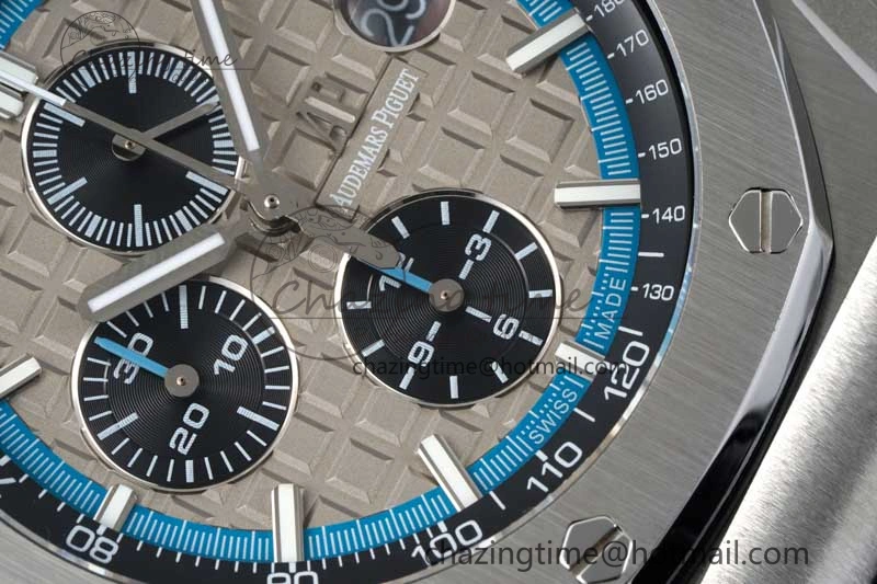 Tailored Royal Oak Offshore 44mm SS APF 1:1 Best Edition Gray Blue Dial on Black Leather Strap A 4673