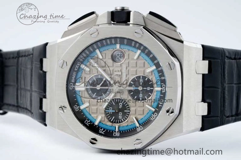Tailored Royal Oak Offshore 44mm SS APF 1:1 Best Edition Gray Blue Dial on Black Leather Strap A 4673