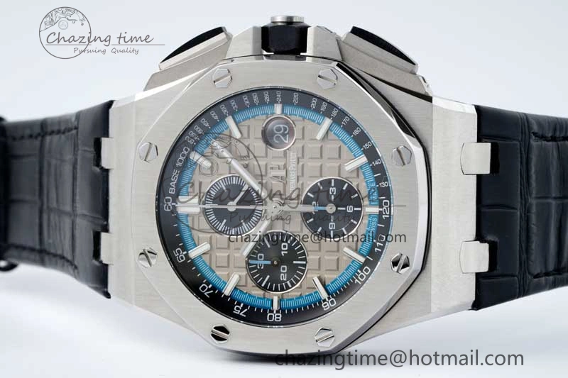 Tailored Royal Oak Offshore 44mm SS APF 1:1 Best Edition Gray Blue Dial on Black Leather Strap A 4673