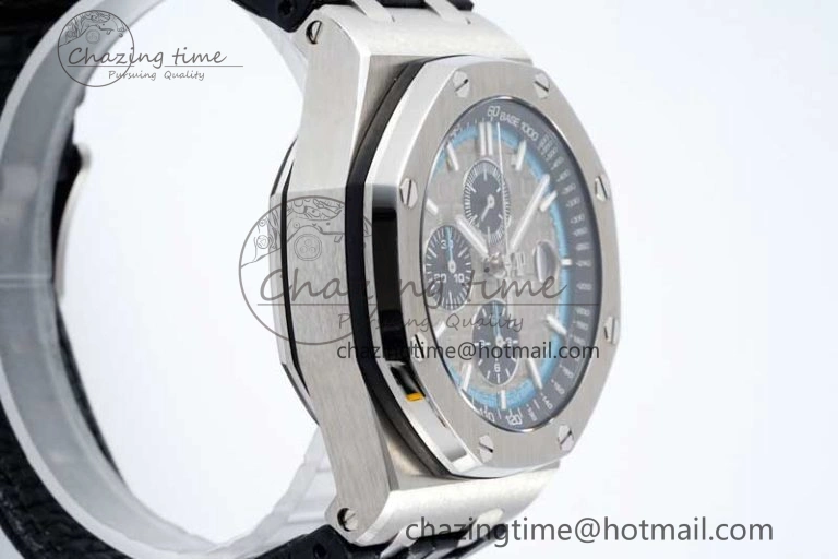 Tailored Royal Oak Offshore 44mm SS APF 1:1 Best Edition Gray Blue Dial on Black Leather Strap A 4673