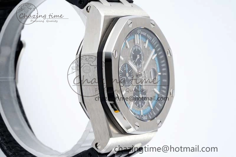 Tailored Royal Oak Offshore 44mm SS APF 1:1 Best Edition Gray Blue Dial on Black Leather Strap A 4673