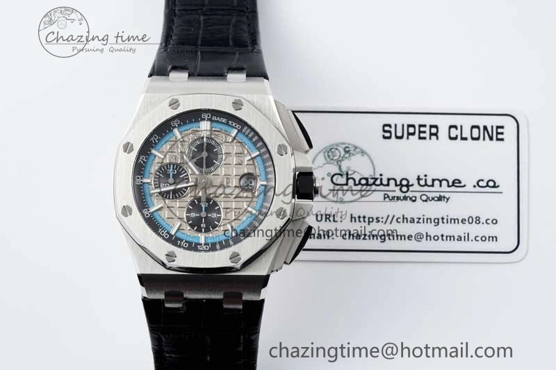 Tailored Royal Oak Offshore 44mm SS APF 1:1 Best Edition Gray Blue Dial on Black Leather Strap A 4673