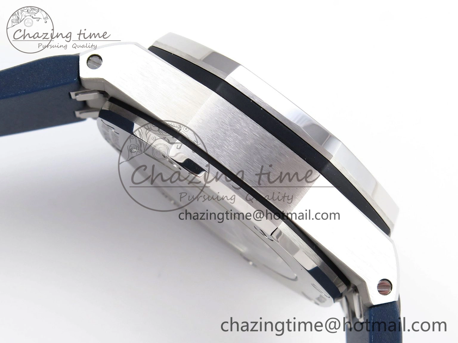 EyeCatching Royal Oak Offshore 44mm SS Bezel APF 1:1 Best Edition Blue Silver Dial on Blue Rubber Strap A 4546