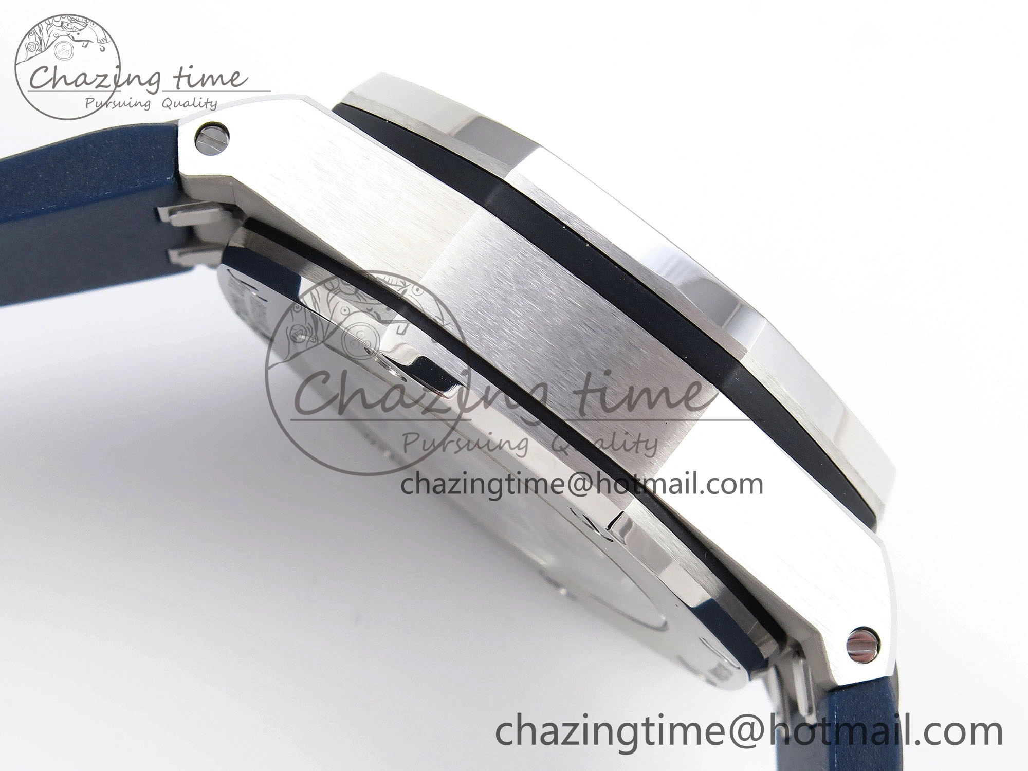 EyeCatching Royal Oak Offshore 44mm SS Bezel APF 1:1 Best Edition Blue Silver Dial on Blue Rubber Strap A 4546