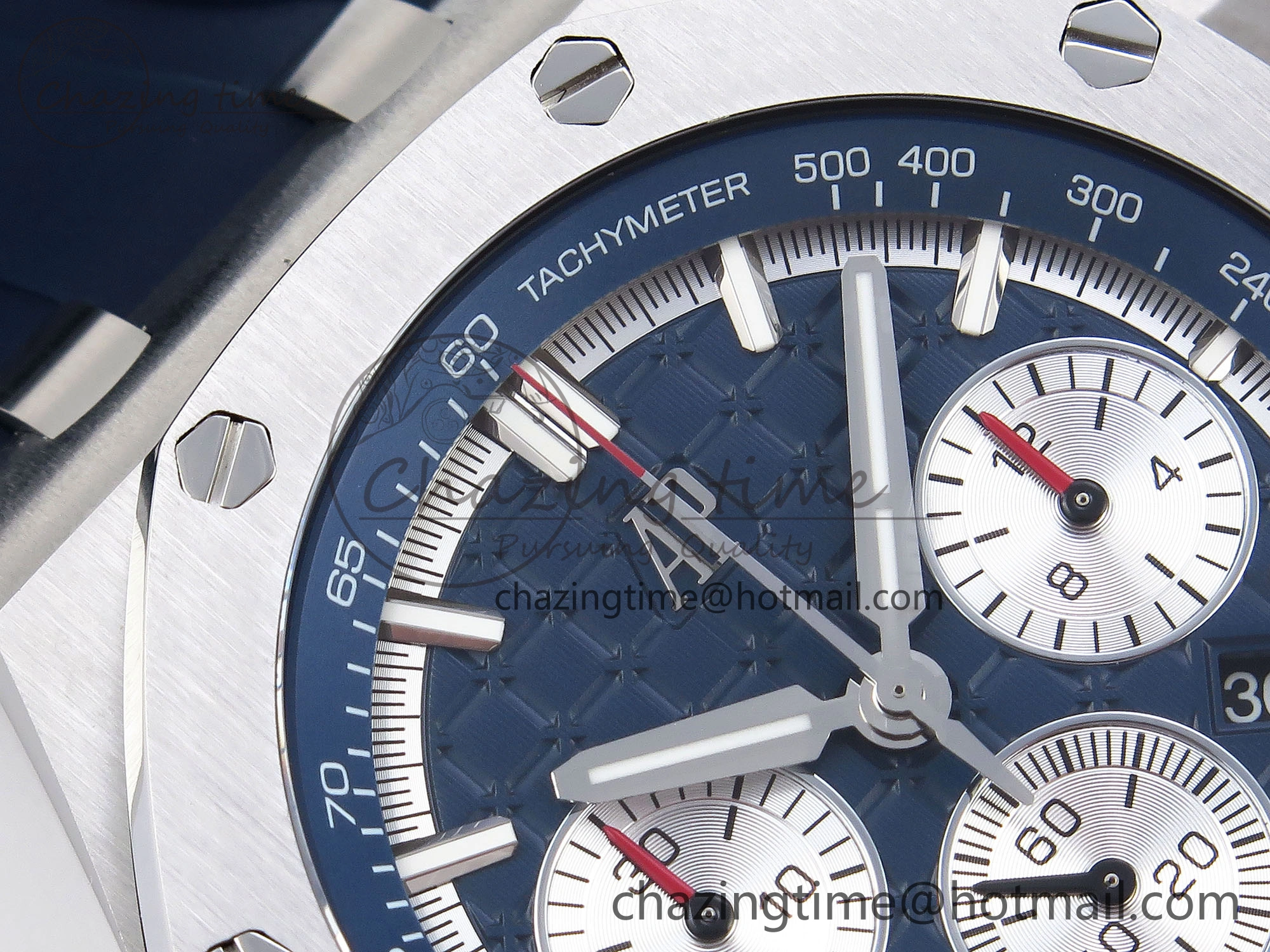 EyeCatching Royal Oak Offshore 44mm SS Bezel APF 1:1 Best Edition Blue Silver Dial on Blue Rubber Strap A 4546