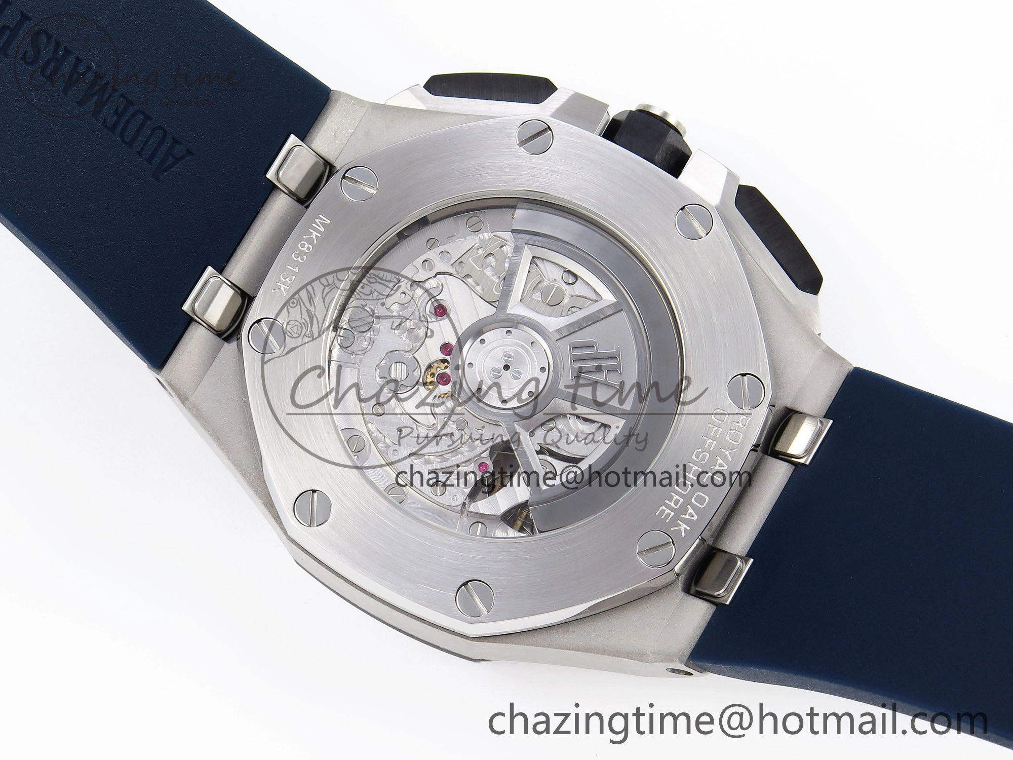 EyeCatching Royal Oak Offshore 44mm SS Bezel APF 1:1 Best Edition Blue Silver Dial on Blue Rubber Strap A 4546