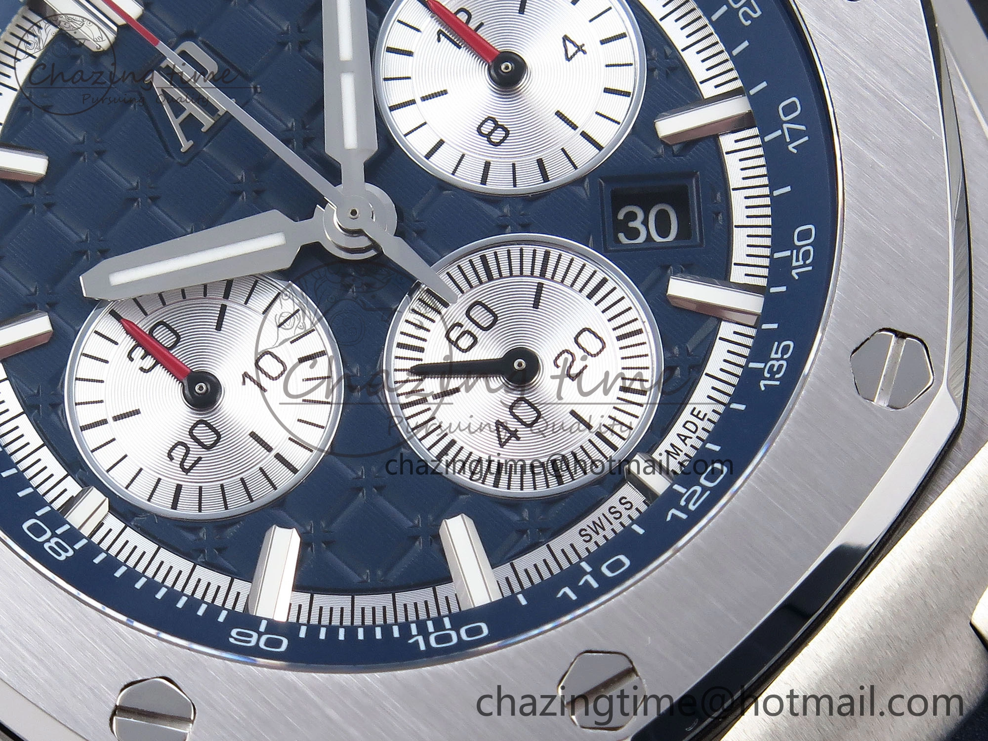 EyeCatching Royal Oak Offshore 44mm SS Bezel APF 1:1 Best Edition Blue Silver Dial on Blue Rubber Strap A 4546