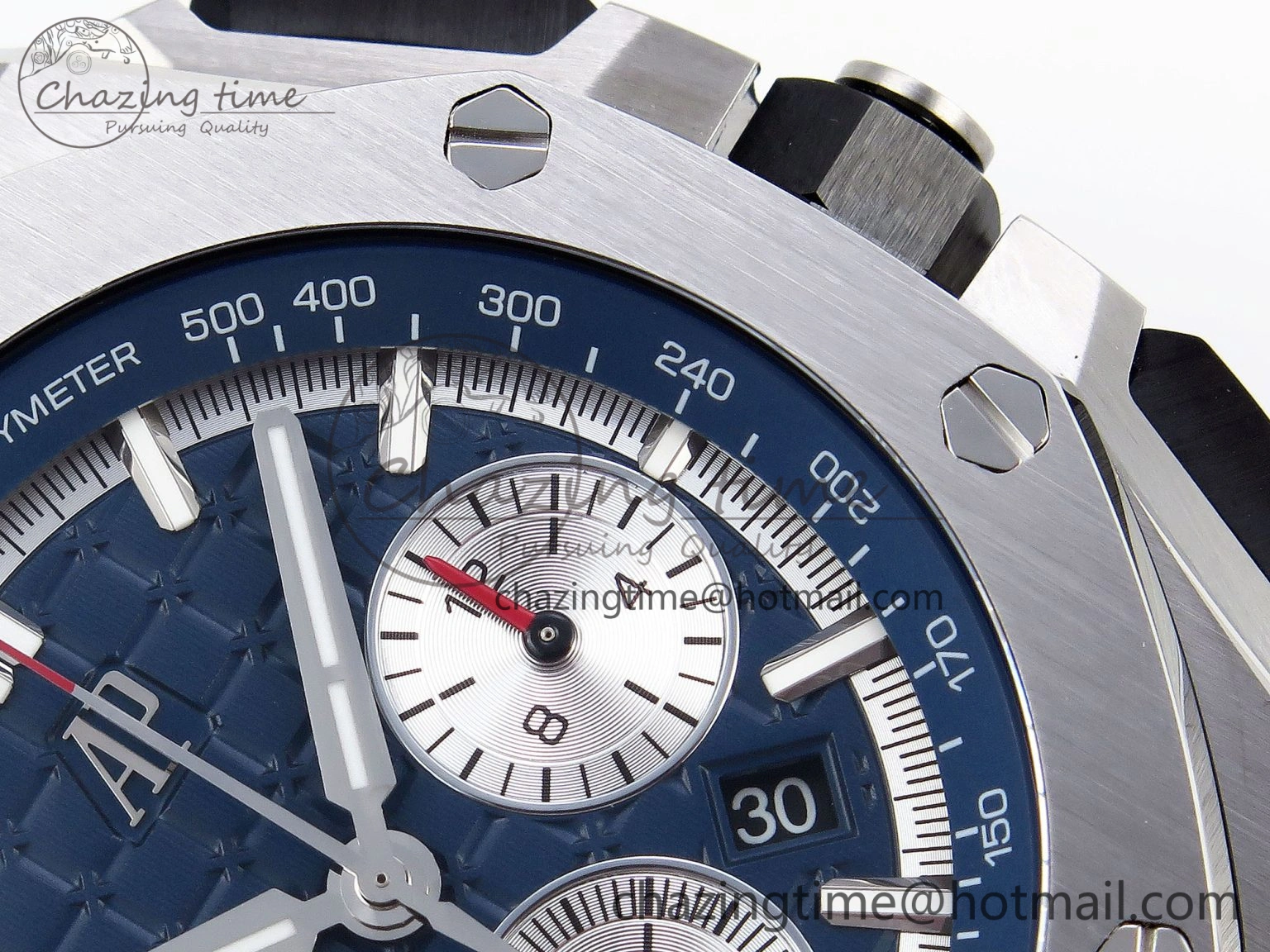 EyeCatching Royal Oak Offshore 44mm SS Bezel APF 1:1 Best Edition Blue Silver Dial on Blue Rubber Strap A 4546