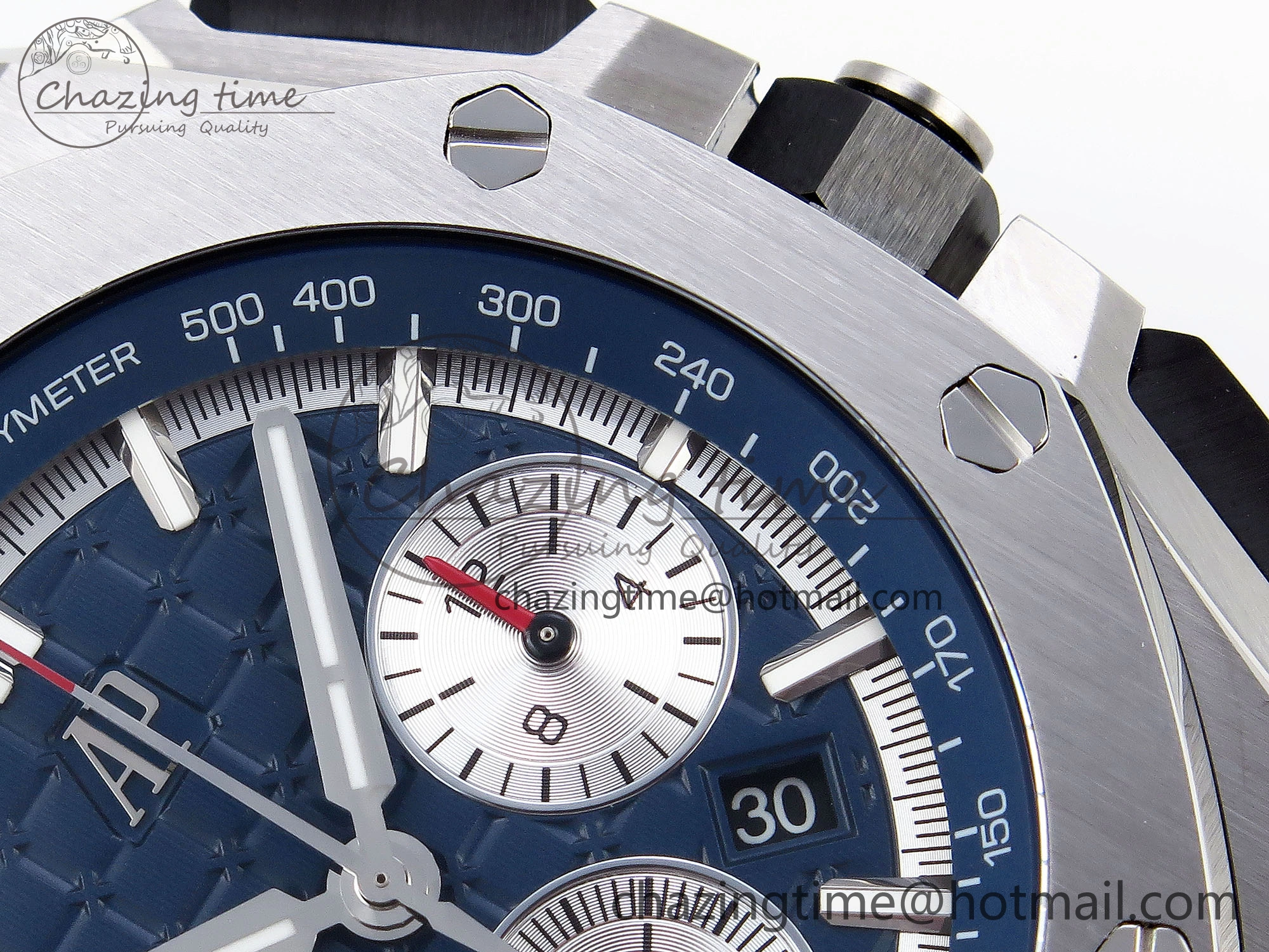 EyeCatching Royal Oak Offshore 44mm SS Bezel APF 1:1 Best Edition Blue Silver Dial on Blue Rubber Strap A 4546