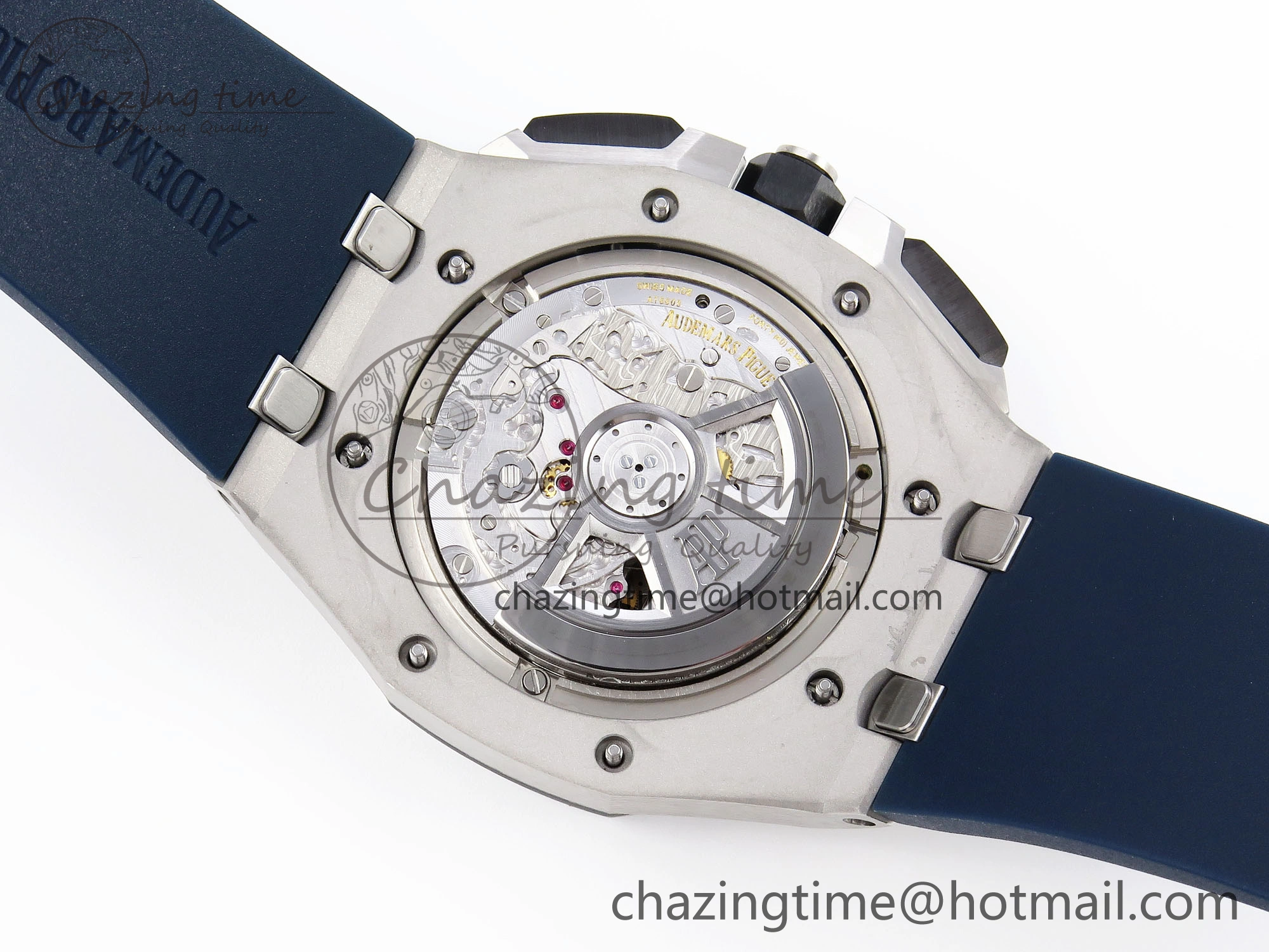 EyeCatching Royal Oak Offshore 44mm SS Bezel APF 1:1 Best Edition Blue Silver Dial on Blue Rubber Strap A 4546