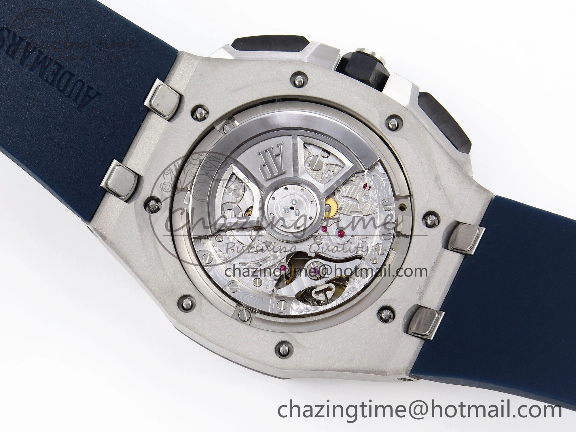 EyeCatching Royal Oak Offshore 44mm SS Bezel APF 1:1 Best Edition Blue Silver Dial on Blue Rubber Strap A 4546