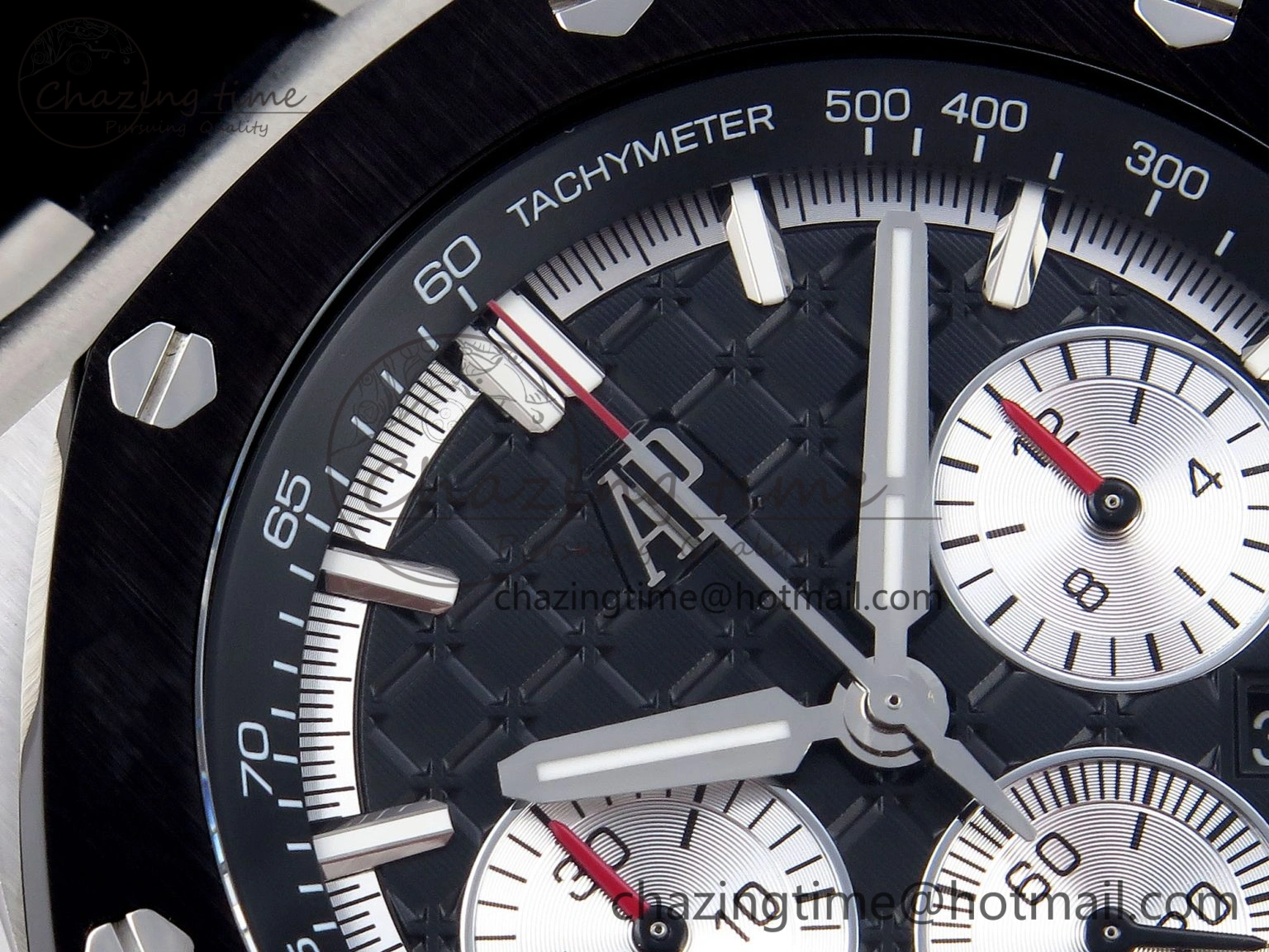 Royal Oak Offshore 44mm SS Black Ceramic Bezel APF 1:1 Best Edition Black Silver Dial on Black Rubber Strap A ZipUp 4547