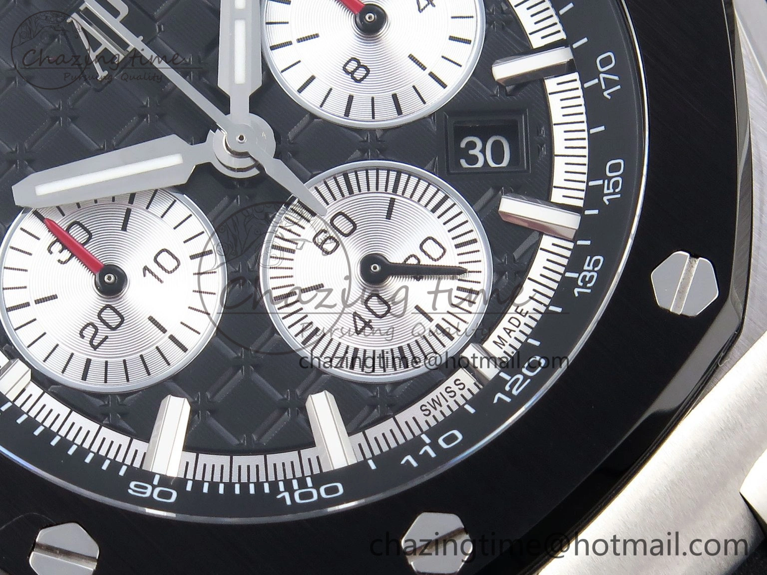 Royal Oak Offshore 44mm SS Black Ceramic Bezel APF 1:1 Best Edition Black Silver Dial on Black Rubber Strap A ZipUp 4547