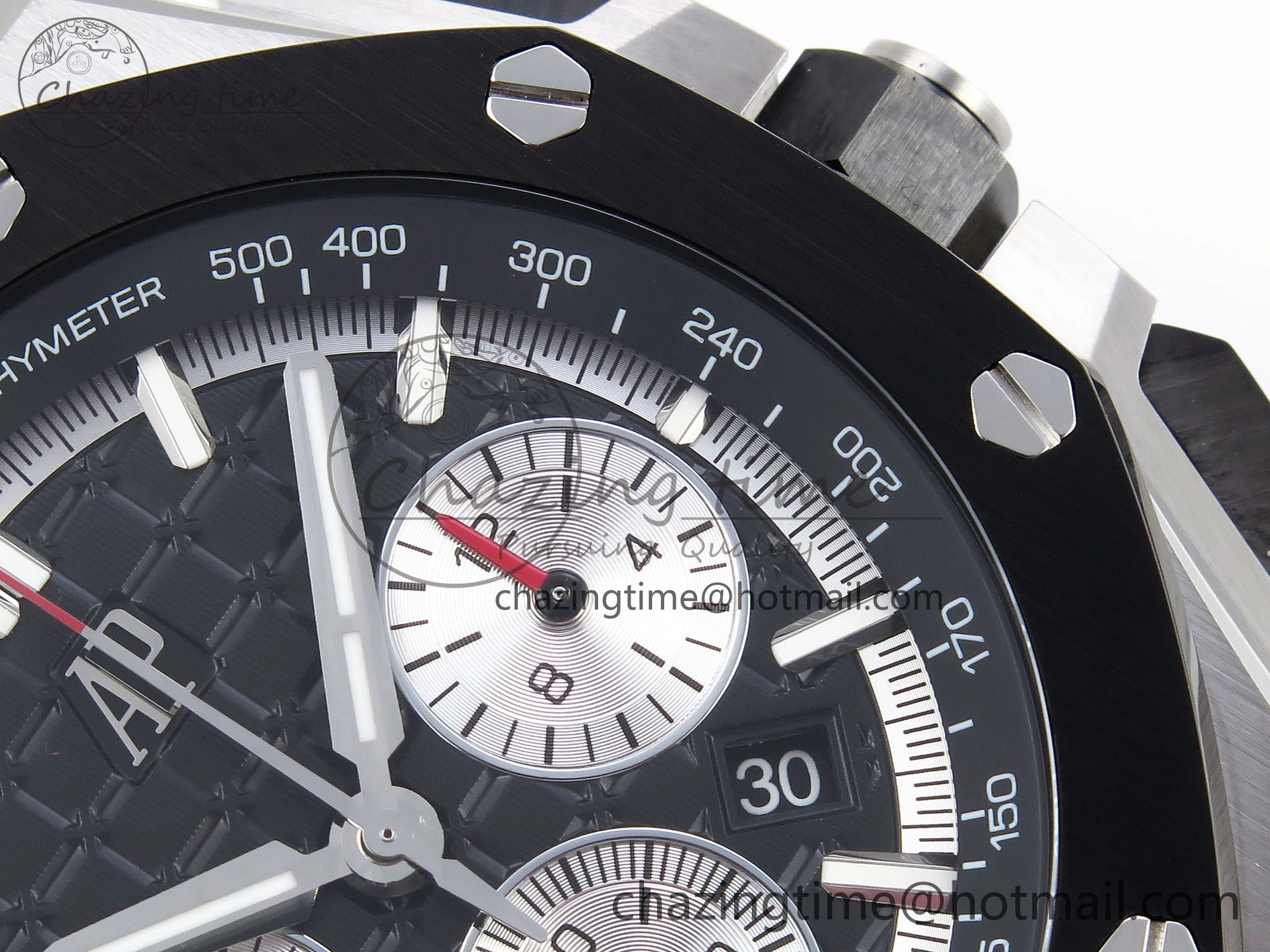 Royal Oak Offshore 44mm SS Black Ceramic Bezel APF 1:1 Best Edition Black Silver Dial on Black Rubber Strap A ZipUp 4547