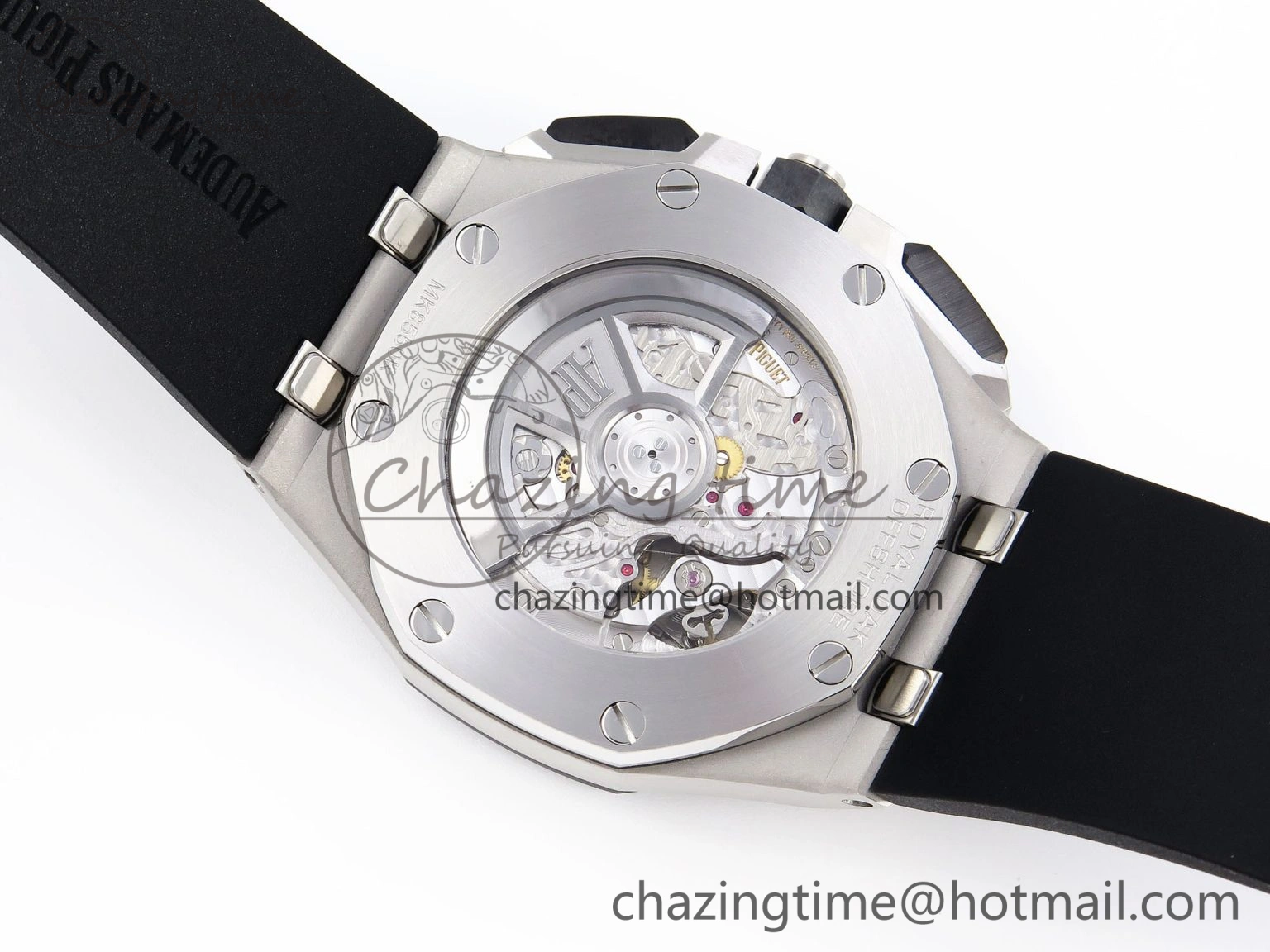 Royal Oak Offshore 44mm SS Black Ceramic Bezel APF 1:1 Best Edition Black Silver Dial on Black Rubber Strap A ZipUp 4547