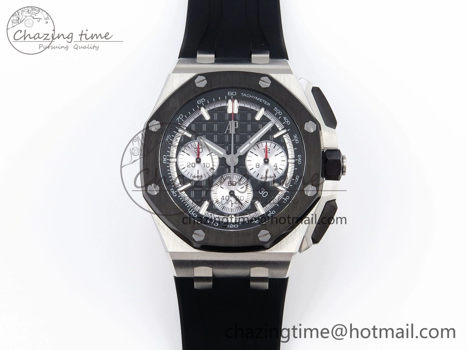Royal Oak Offshore 44mm SS Black Ceramic Bezel APF 1:1 Best Edition Black Silver Dial on Black Rubber Strap A ZipUp 4547