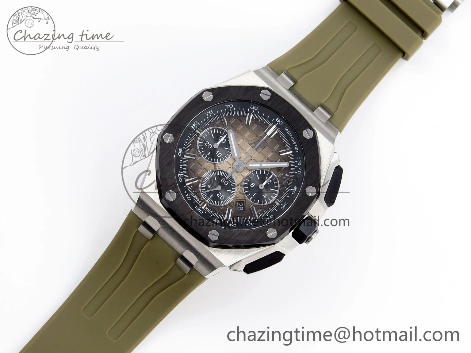 Royal Oak Offshore 44mm SS Black Ceramic Bezel APF 1:1 Best Edition Brown Dial on Brown Rubber Strap A Lightweight 4549