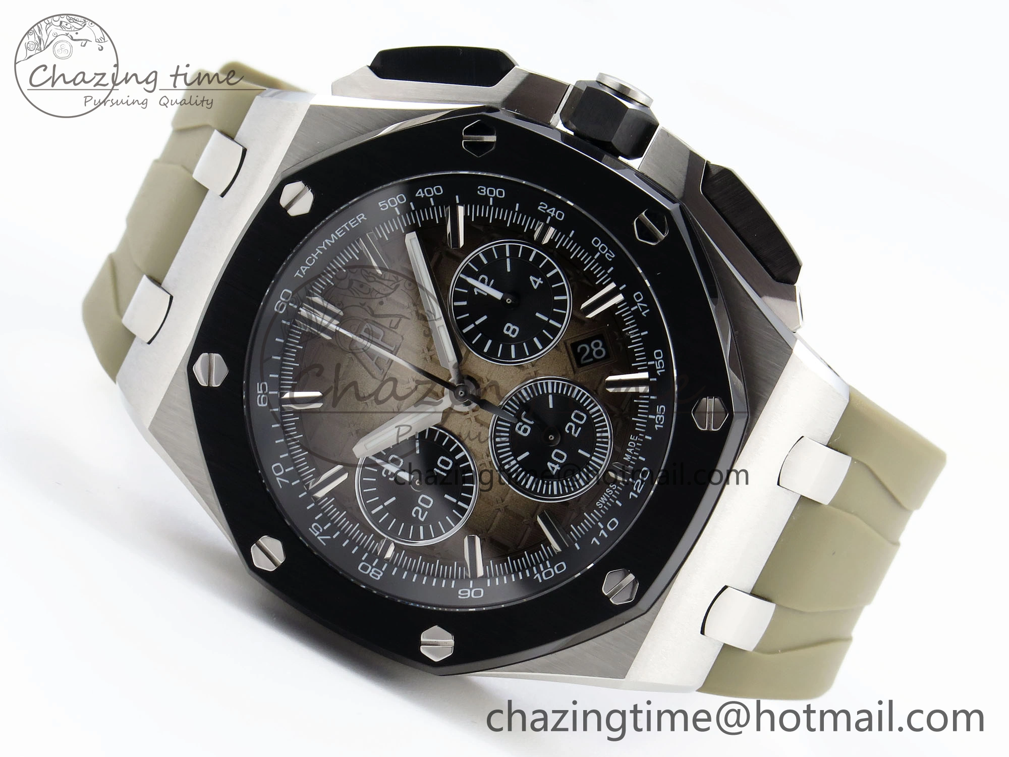 Royal Oak Offshore 44mm SS Black Ceramic Bezel APF 1:1 Best Edition Brown Dial on Brown Rubber Strap A Lightweight 4549