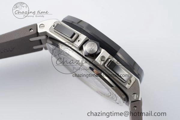 NewStyle Royal Oak Offshore 44mm SS Black Ceramic Bezel APF 1:1 Best Edition Gray Dial on Gray Rubber Strap A 4703