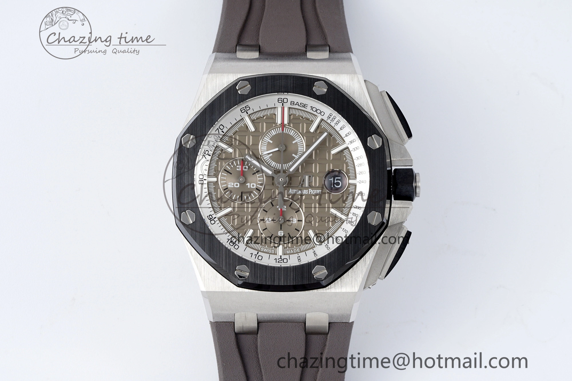 NewStyle Royal Oak Offshore 44mm SS Black Ceramic Bezel APF 1:1 Best Edition Gray Dial on Gray Rubber Strap A 4703