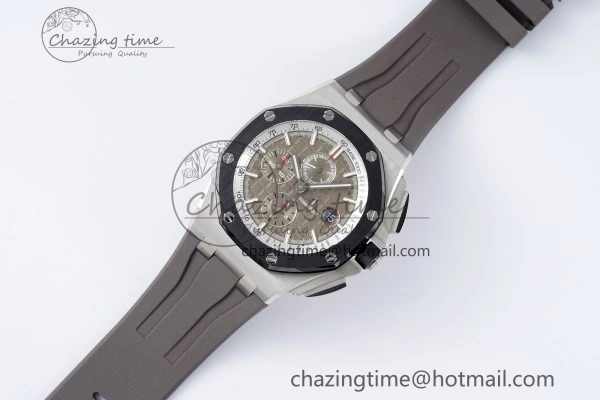NewStyle Royal Oak Offshore 44mm SS Black Ceramic Bezel APF 1:1 Best Edition Gray Dial on Gray Rubber Strap A 4703