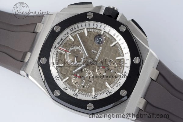 NewStyle Royal Oak Offshore 44mm SS Black Ceramic Bezel APF 1:1 Best Edition Gray Dial on Gray Rubber Strap A 4703