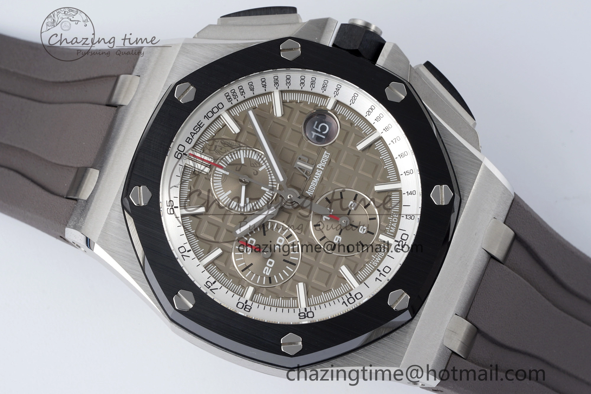 NewStyle Royal Oak Offshore 44mm SS Black Ceramic Bezel APF 1:1 Best Edition Gray Dial on Gray Rubber Strap A 4703