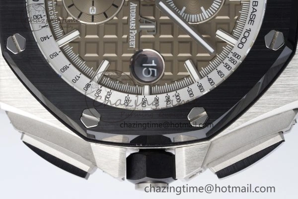 NewStyle Royal Oak Offshore 44mm SS Black Ceramic Bezel APF 1:1 Best Edition Gray Dial on Gray Rubber Strap A 4703