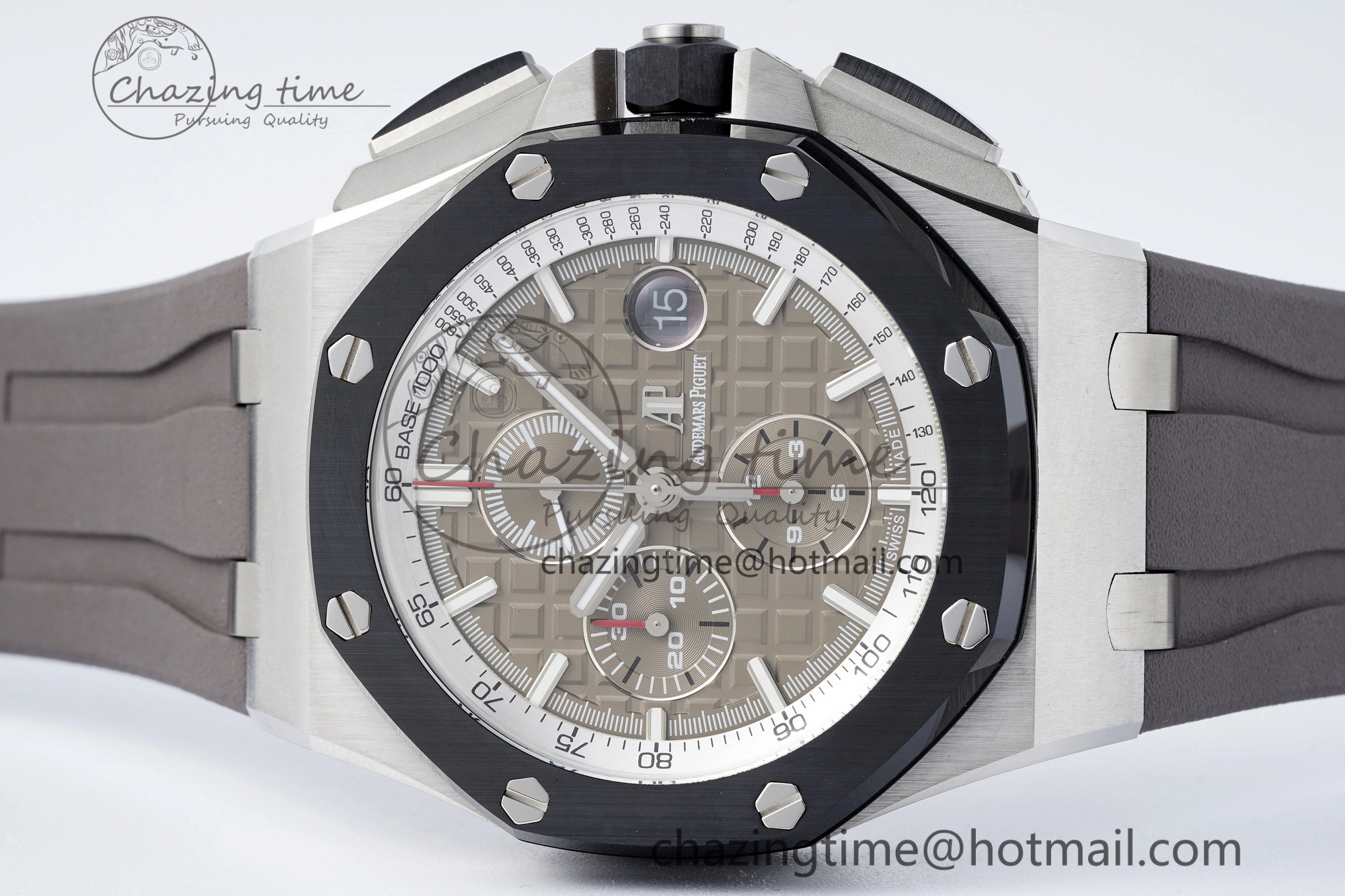 NewStyle Royal Oak Offshore 44mm SS Black Ceramic Bezel APF 1:1 Best Edition Gray Dial on Gray Rubber Strap A 4703