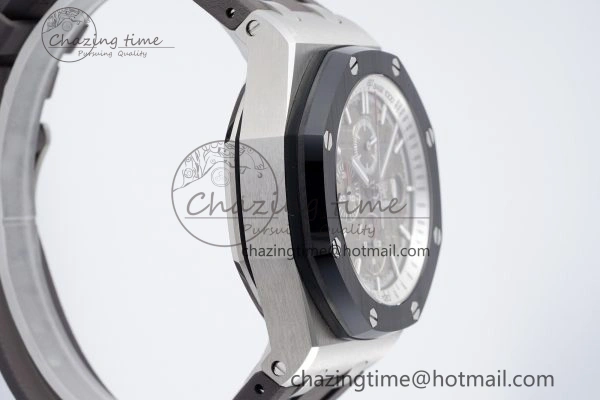 NewStyle Royal Oak Offshore 44mm SS Black Ceramic Bezel APF 1:1 Best Edition Gray Dial on Gray Rubber Strap A 4703