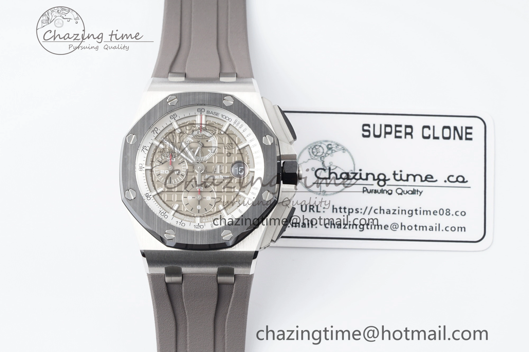 NewStyle Royal Oak Offshore 44mm SS Black Ceramic Bezel APF 1:1 Best Edition Gray Dial on Gray Rubber Strap A 4703