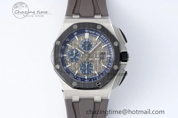 Royal Oak Offshore 44mm SS Black Ceramic Bezel APF 1:1 Best Edition Gray Blue Dial on Gray Rubber Strap A SunProtective 4700