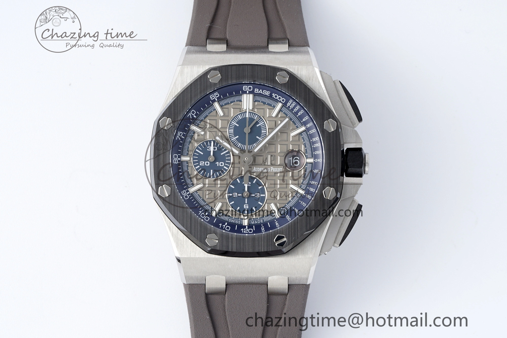 Royal Oak Offshore 44mm SS Black Ceramic Bezel APF 1:1 Best Edition Gray Blue Dial on Gray Rubber Strap A SunProtective 4700