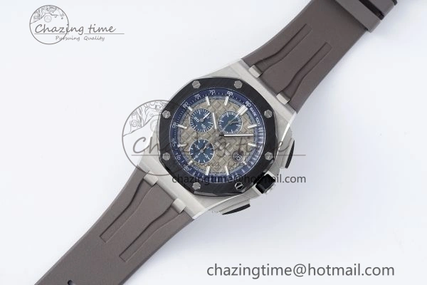 Royal Oak Offshore 44mm SS Black Ceramic Bezel APF 1:1 Best Edition Gray Blue Dial on Gray Rubber Strap A SunProtective 4700