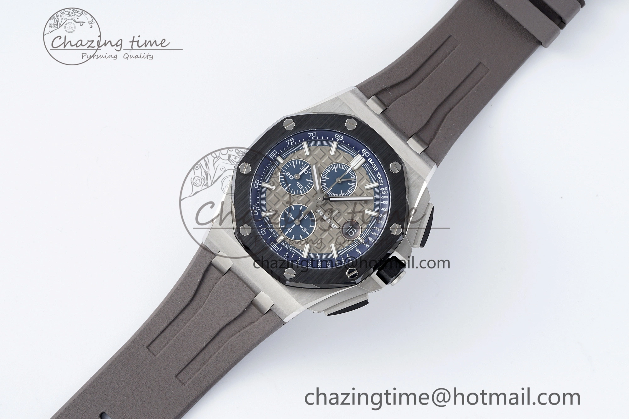 Royal Oak Offshore 44mm SS Black Ceramic Bezel APF 1:1 Best Edition Gray Blue Dial on Gray Rubber Strap A SunProtective 4700