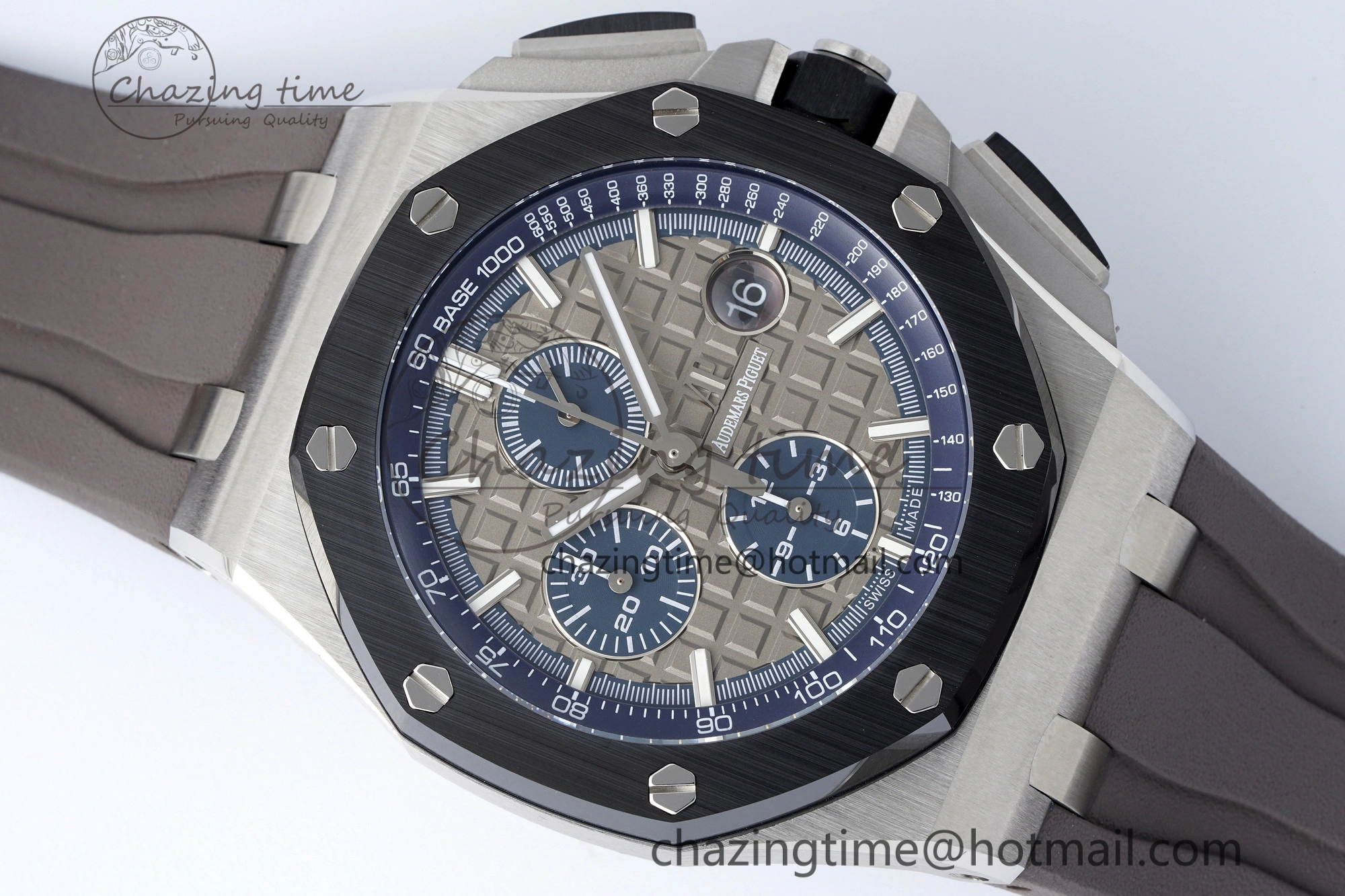 Royal Oak Offshore 44mm SS Black Ceramic Bezel APF 1:1 Best Edition Gray Blue Dial on Gray Rubber Strap A SunProtective 4700