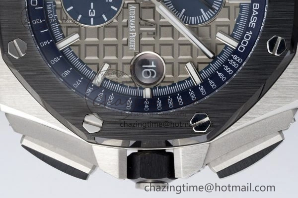 Royal Oak Offshore 44mm SS Black Ceramic Bezel APF 1:1 Best Edition Gray Blue Dial on Gray Rubber Strap A SunProtective 4700