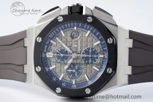 Royal Oak Offshore 44mm SS Black Ceramic Bezel APF 1:1 Best Edition Gray Blue Dial on Gray Rubber Strap A SunProtective 4700